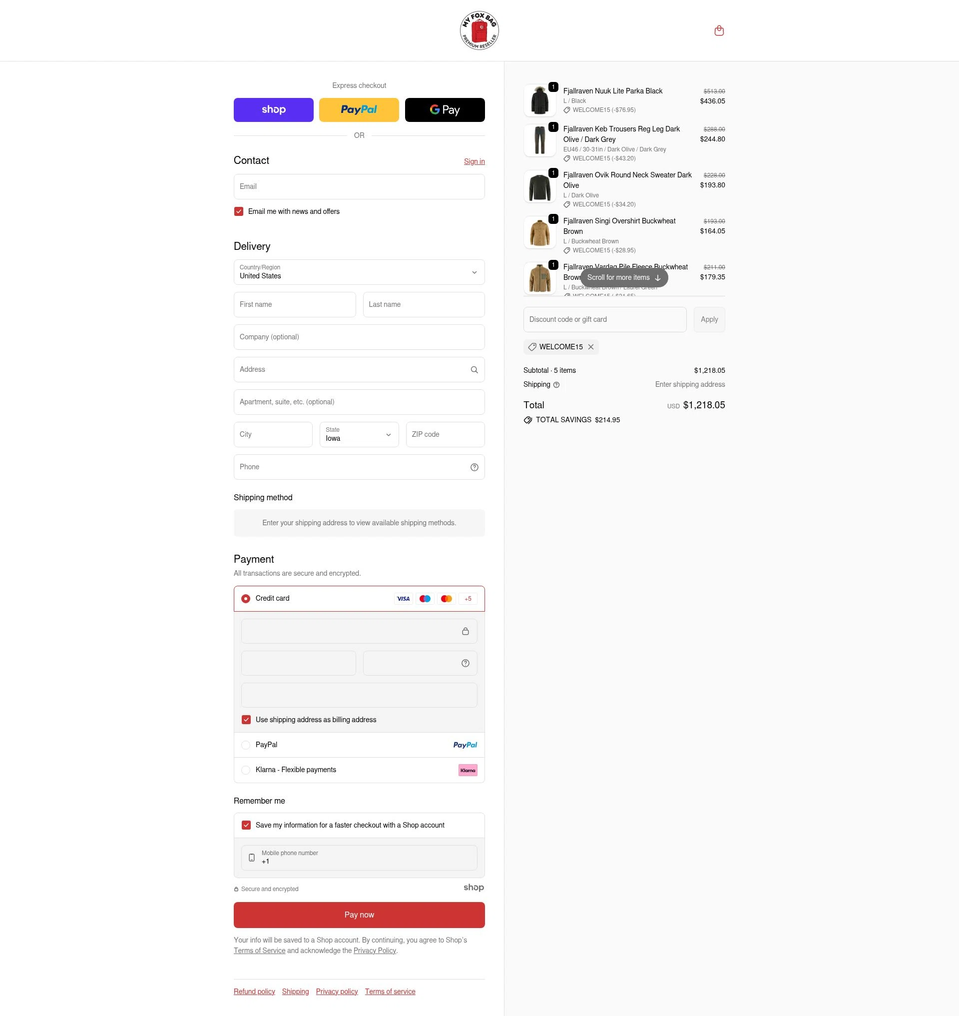 My Kanken Bag checkout page showing My Kanken Bag promo code box | Screenshot taken by SimplyCodes community member on Nov 8, 2025