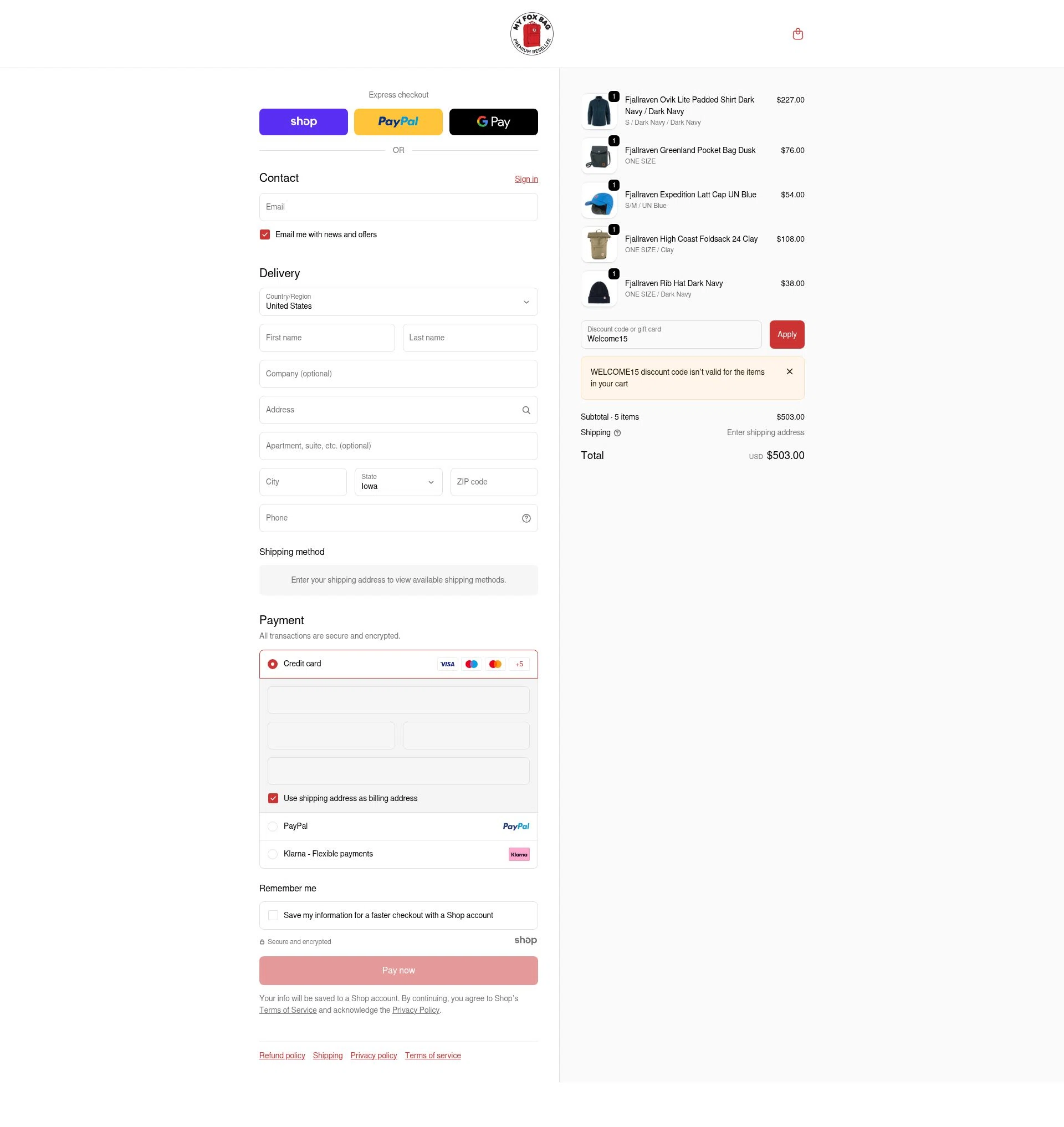 My Kanken Bag checkout page showing My Kanken Bag promo code box | Screenshot taken by SimplyCodes community member on Nov 28, 2025
