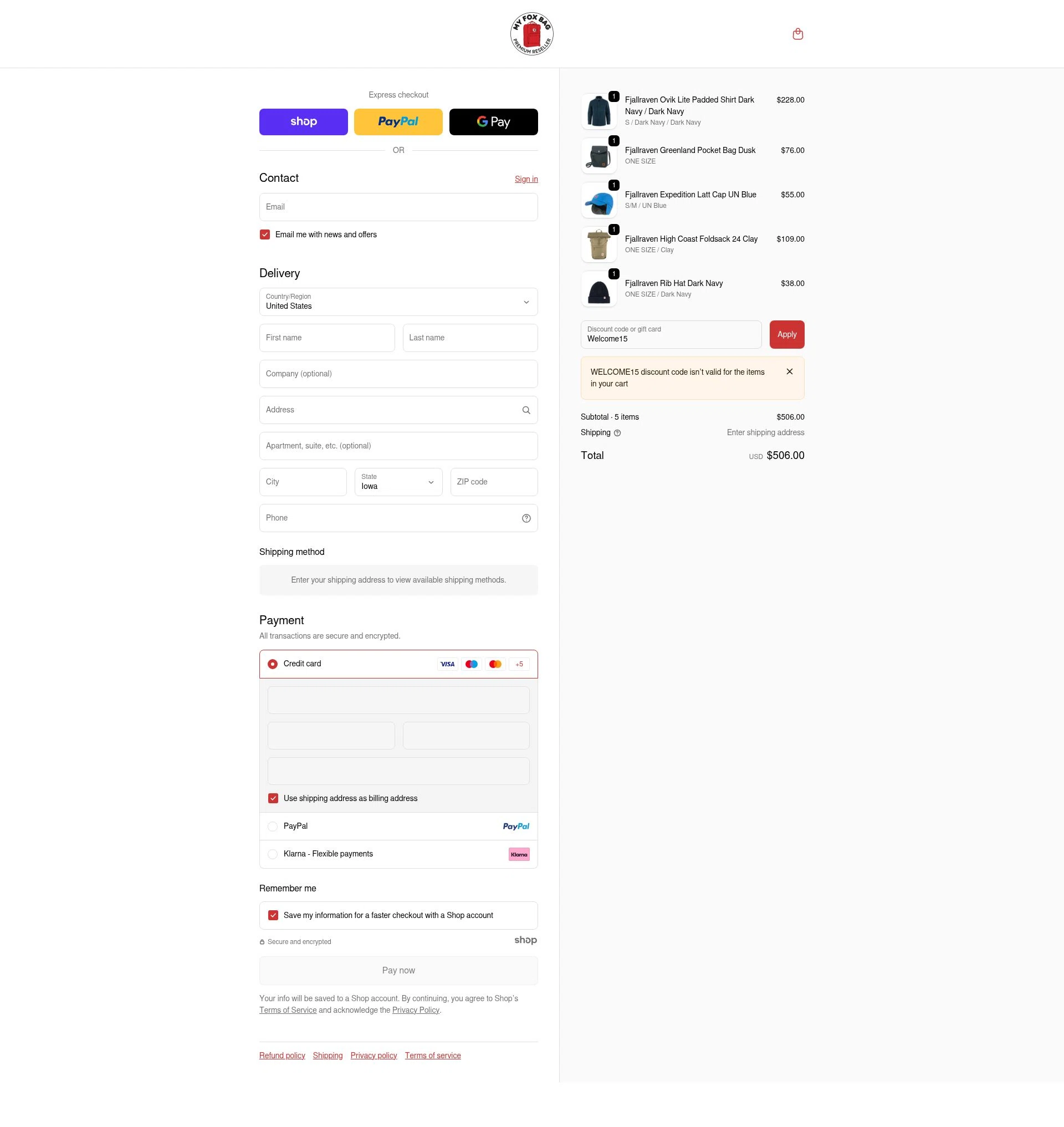 My Kanken Bag checkout page showing My Kanken Bag promo code box | Screenshot taken by SimplyCodes community member on Dec 9, 2025
