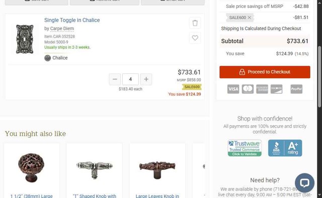 MyKnobs checkout page showing MyKnobs discount code box | Screenshot taken by SimplyCodes community member on Jul 8, 2025
