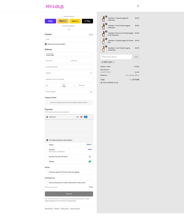 My LaLa Leggings checkout page showing My LaLa Leggings discount code box | Screenshot taken by SimplyCodes community member on Sep 11, 2025