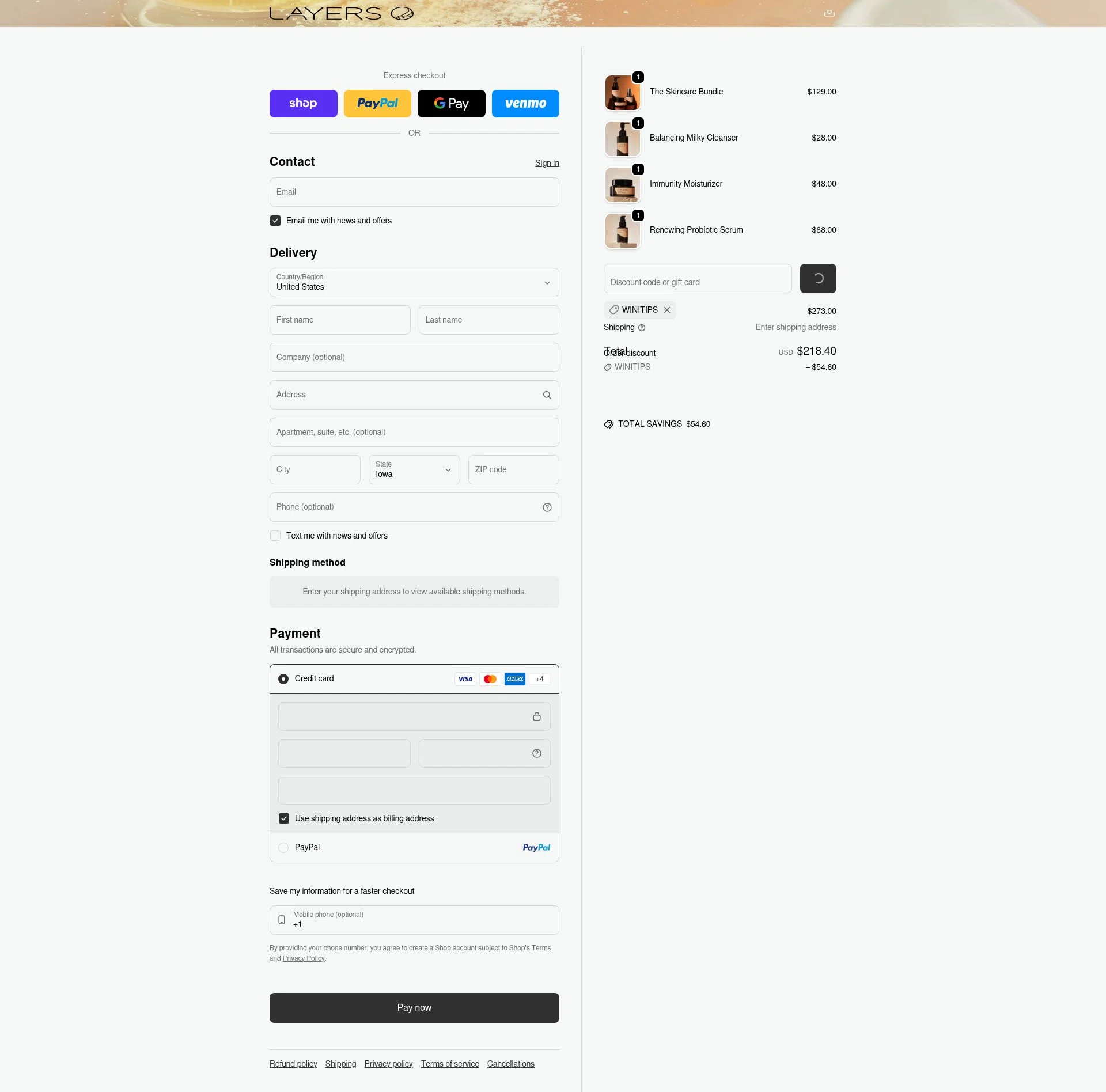 Layers checkout page showing Layers discount code box | Screenshot taken by SimplyCodes community member on Feb 4, 2026