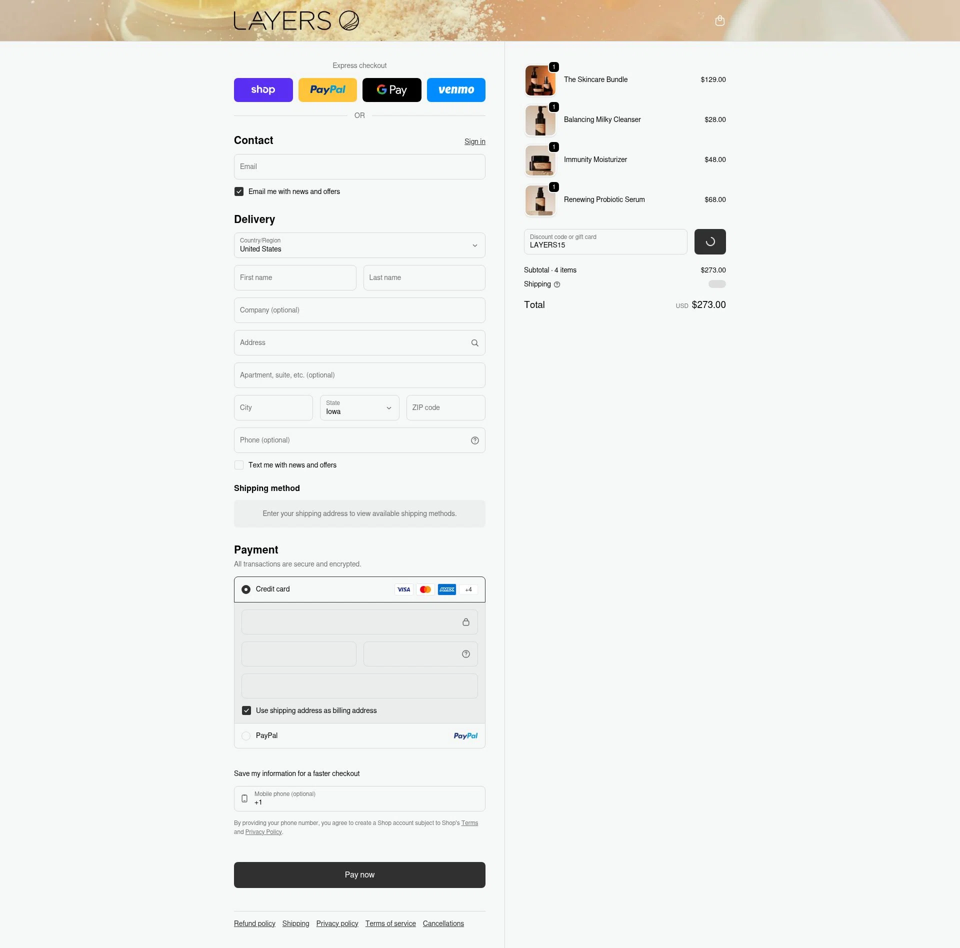Layers checkout page showing Layers discount code box | Screenshot taken by SimplyCodes community member on Feb 8, 2026