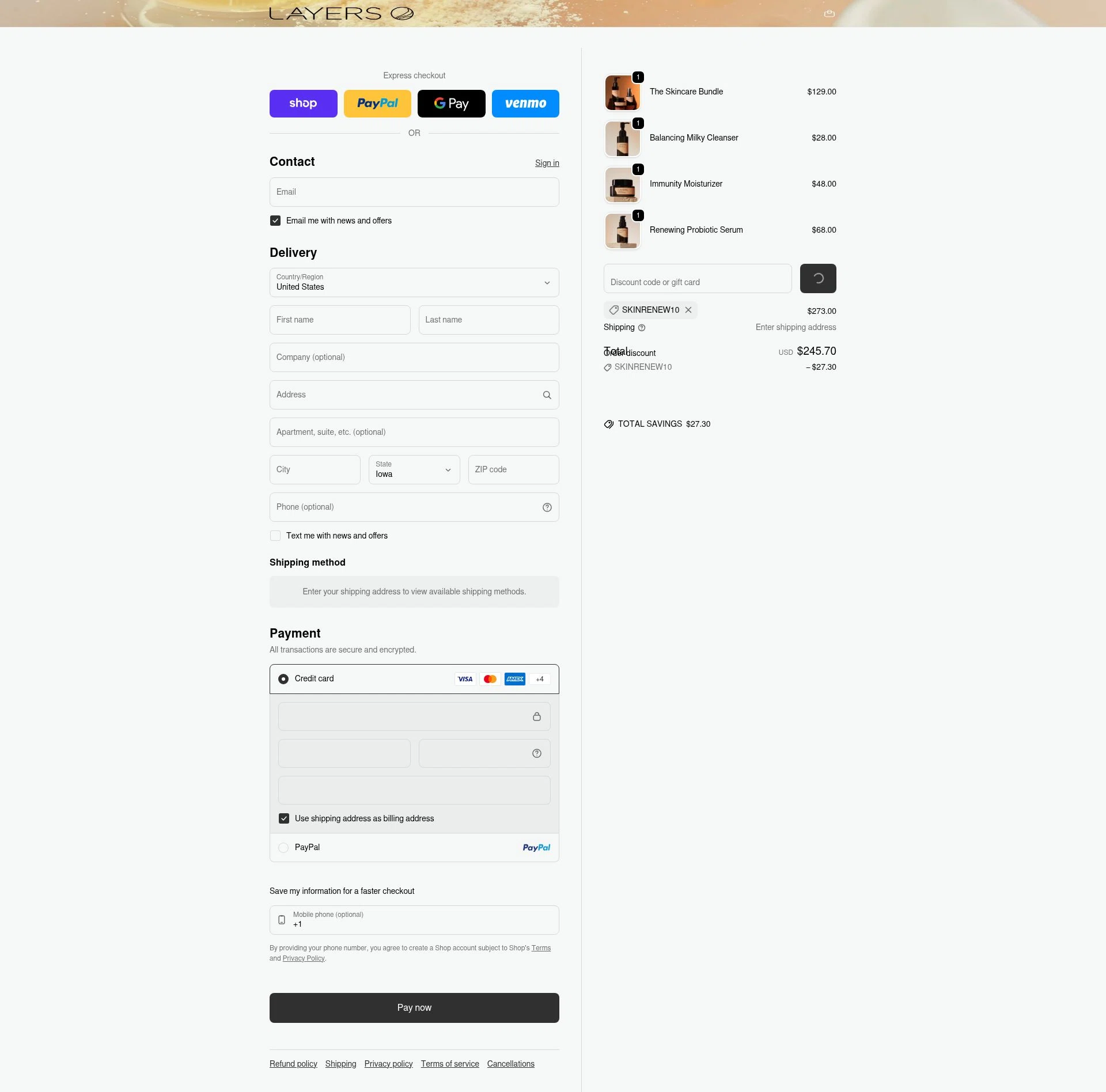 Layers checkout page showing Layers discount code box | Screenshot taken by SimplyCodes community member on Feb 4, 2026