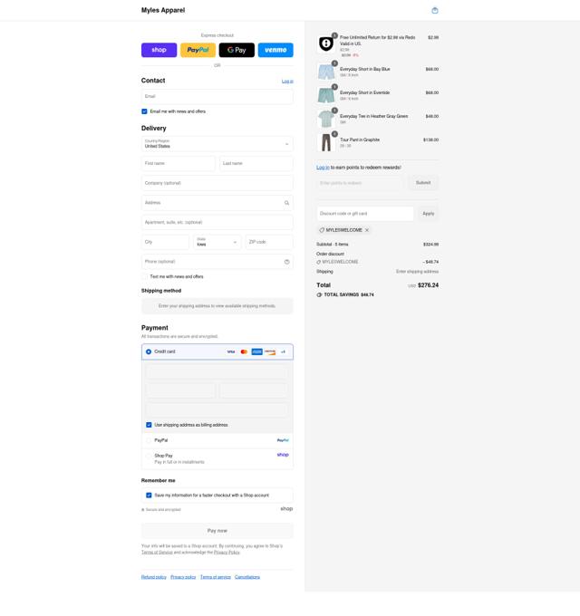 Myles Apparel checkout page showing Myles Apparel discount code box | Screenshot taken by SimplyCodes community member on Sep 6, 2025