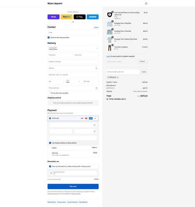 Myles Apparel checkout page showing Myles Apparel discount code box | Screenshot taken by SimplyCodes community member on Sep 10, 2025