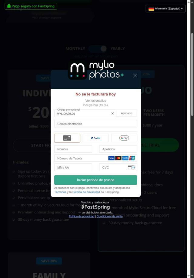 Mylio checkout page showing Mylio promo code box | Screenshot taken by SimplyCodes community member on Sep 12, 2025