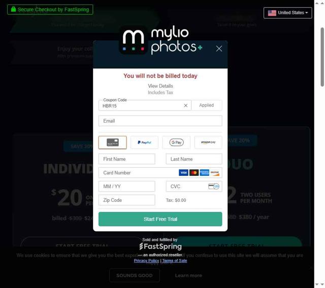 Mylio checkout page showing Mylio promo code box | Screenshot taken by SimplyCodes community member on Aug 22, 2025