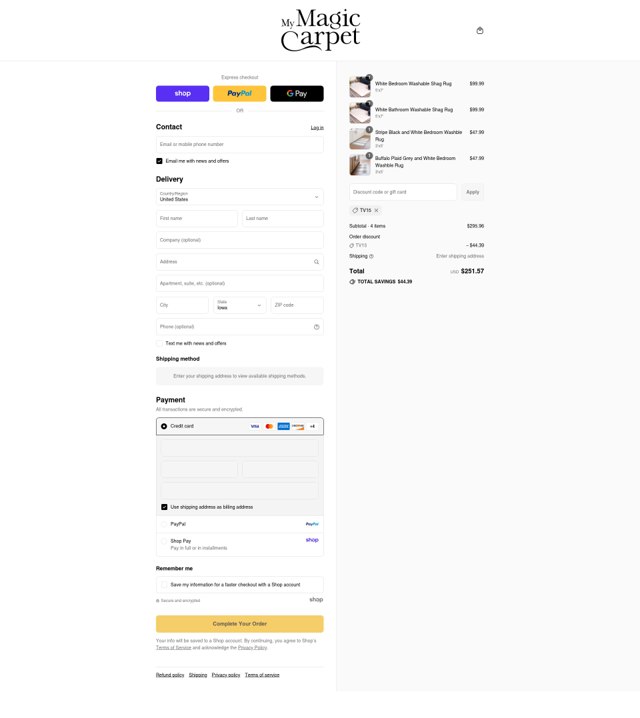 My Magic Carpet checkout page showing My Magic Carpet discount code box | Screenshot taken by SimplyCodes community member on Sep 8, 2025