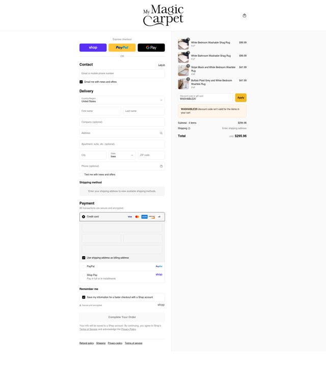 My Magic Carpet checkout page showing My Magic Carpet discount code box | Screenshot taken by SimplyCodes community member on Sep 8, 2025