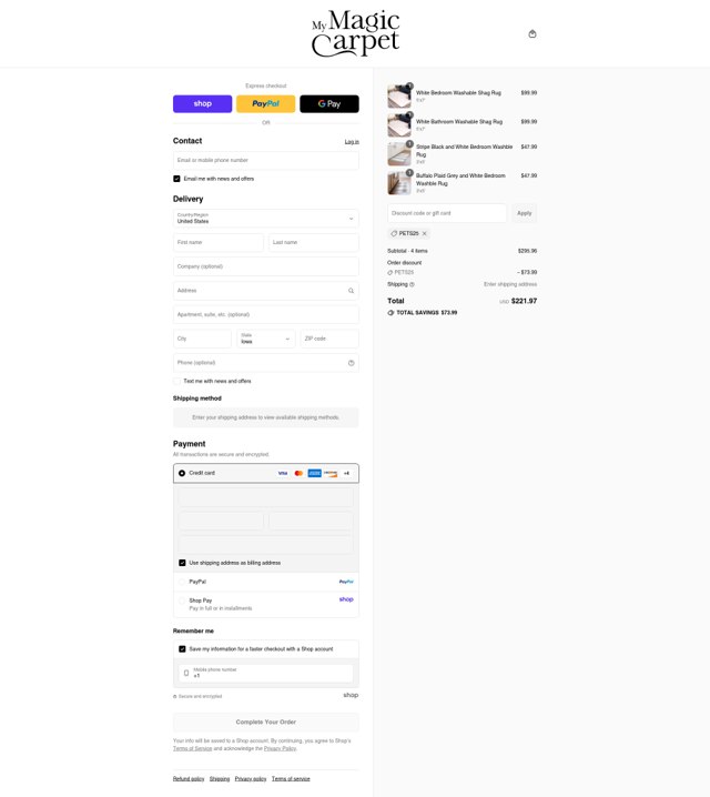 My Magic Carpet checkout page showing My Magic Carpet discount code box | Screenshot taken by SimplyCodes community member on Sep 8, 2025