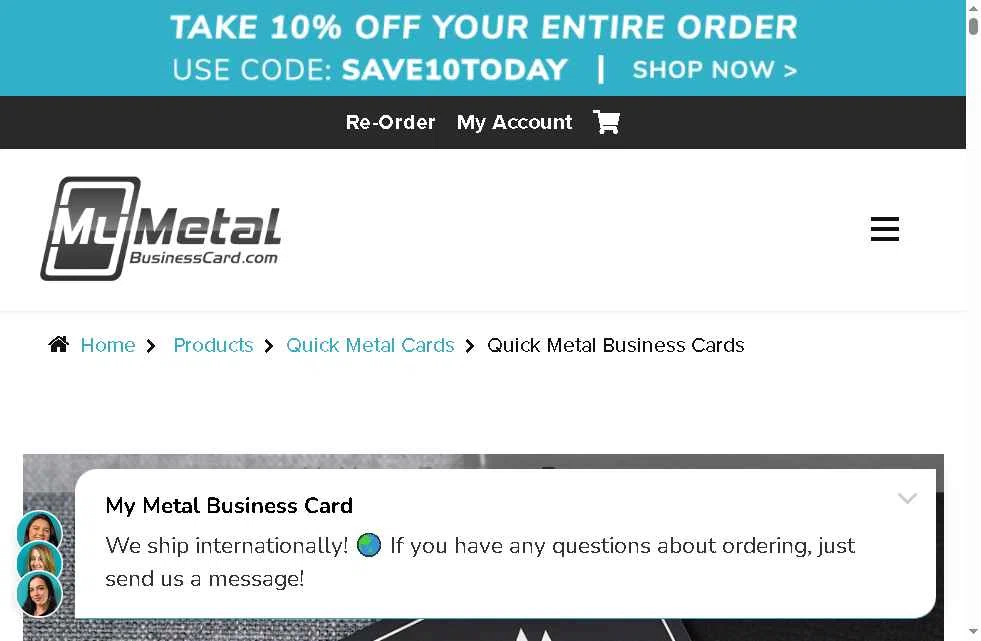My Metal Business Card checkout page showing My Metal Business Card promo code box | Screenshot taken by SimplyCodes community member on Jun 25, 2025