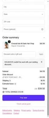 HOLIDAY20 coupon verification screenshot