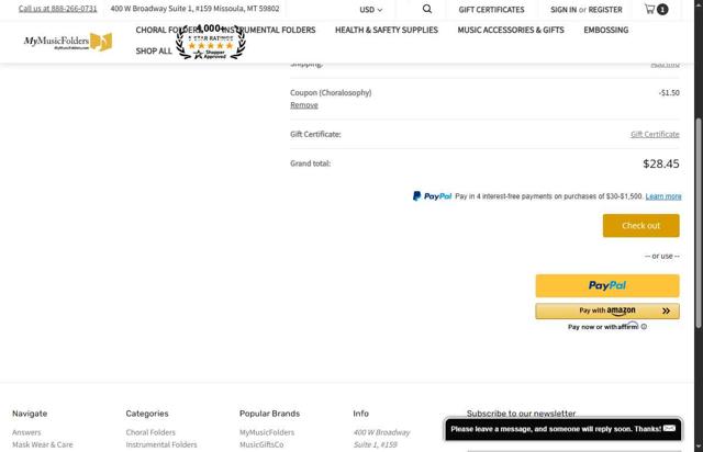 My Music Folders checkout page showing My Music Folders promo code box | Screenshot taken by SimplyCodes community member on Sep 16, 2025