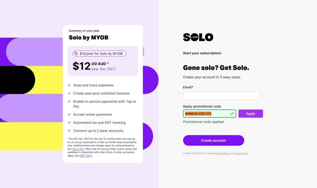 MYOB AU checkout page showing MYOB AU promo code box | Screenshot taken by SimplyCodes community member on Jul 3, 2025