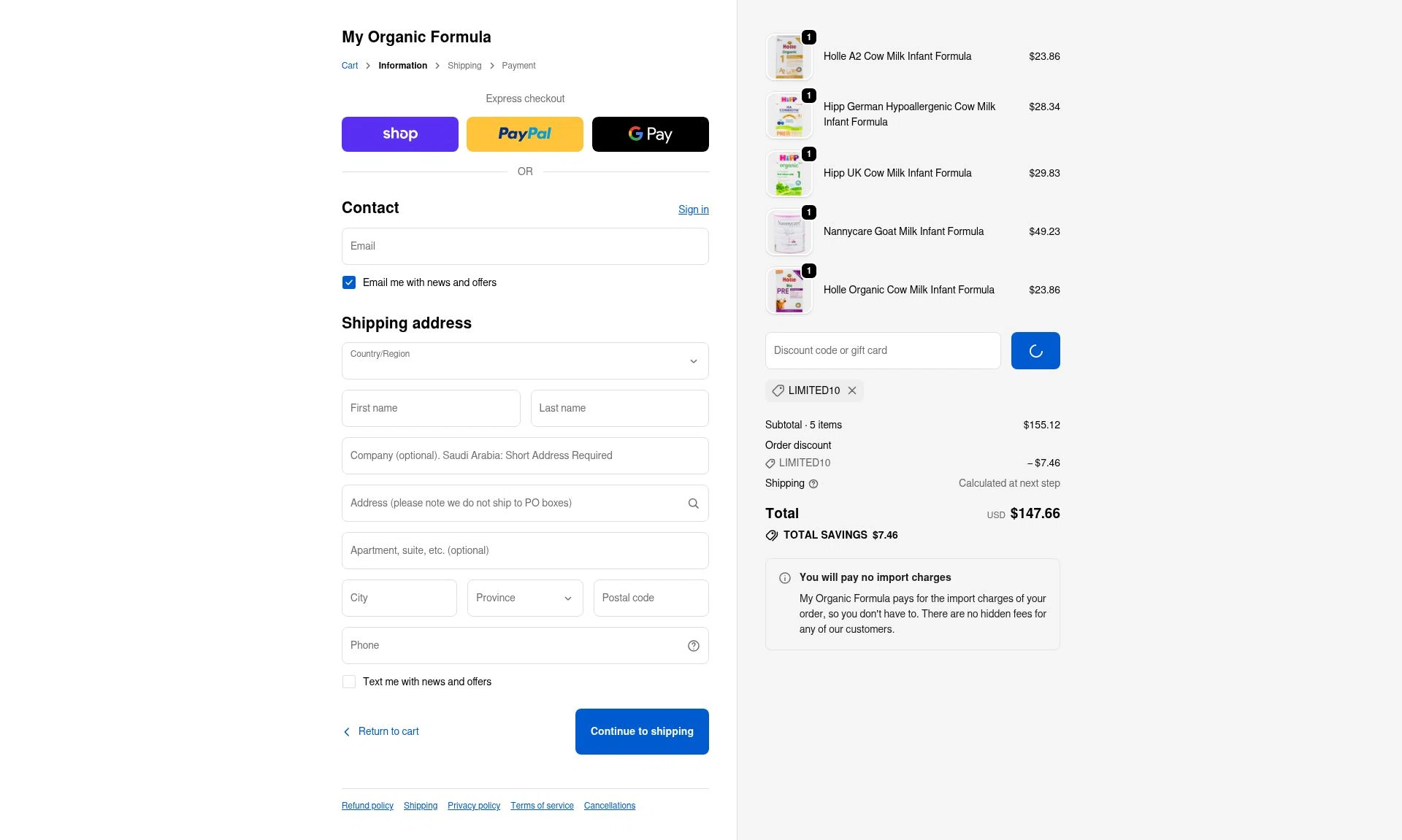 My Organic Formula checkout page showing My Organic Formula discount code box | Screenshot taken by SimplyCodes community member on Feb 2, 2026