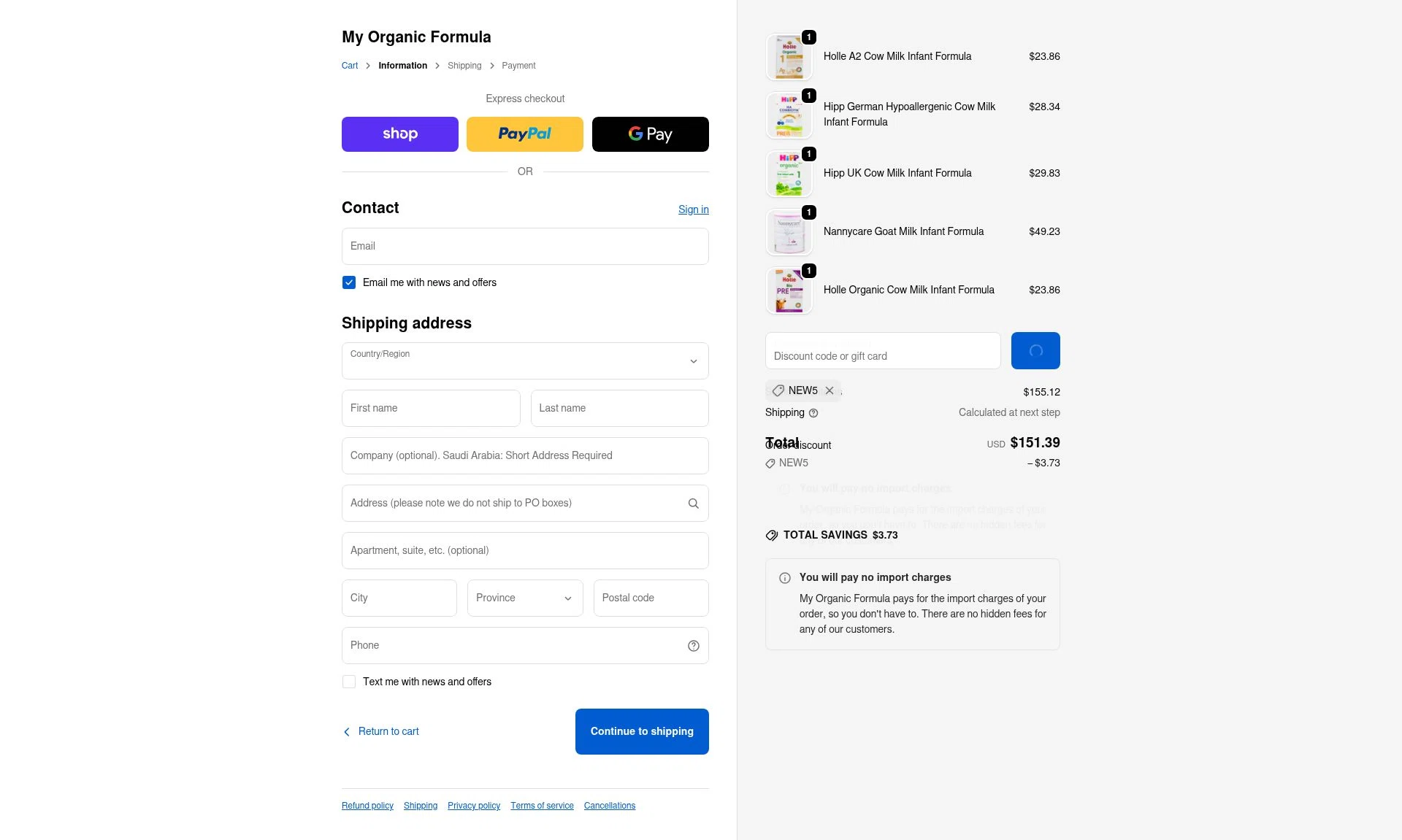 My Organic Formula checkout page showing My Organic Formula discount code box | Screenshot taken by SimplyCodes community member on Feb 2, 2026