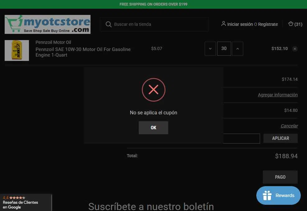 Myotcstore.com checkout page showing Myotcstore.com coupon code box | Screenshot taken by SimplyCodes community member on Jul 14, 2025
