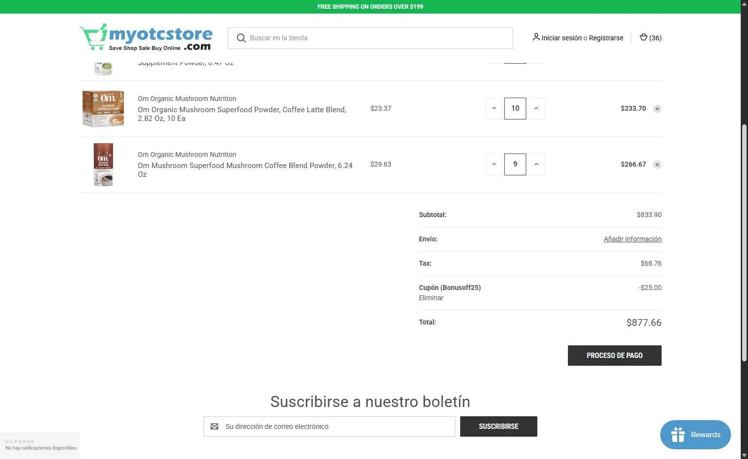 Myotcstore.com checkout page showing Myotcstore.com coupon code box | Screenshot taken by SimplyCodes community member on Aug 18, 2025