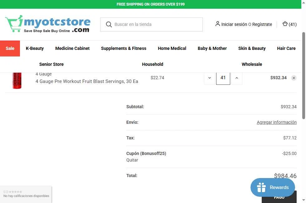 Myotcstore.com checkout page showing Myotcstore.com coupon code box | Screenshot taken by SimplyCodes community member on May 21, 2025