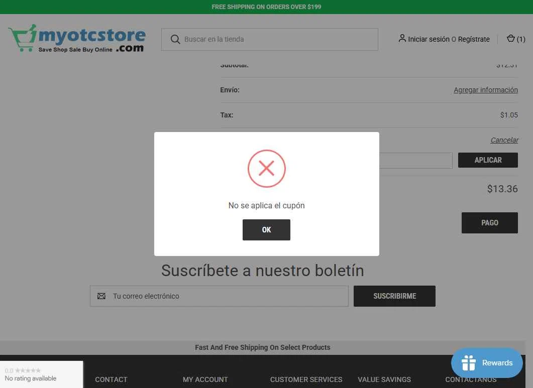 Myotcstore.com checkout page showing Myotcstore.com coupon code box | Screenshot taken by SimplyCodes community member on Jul 27, 2025