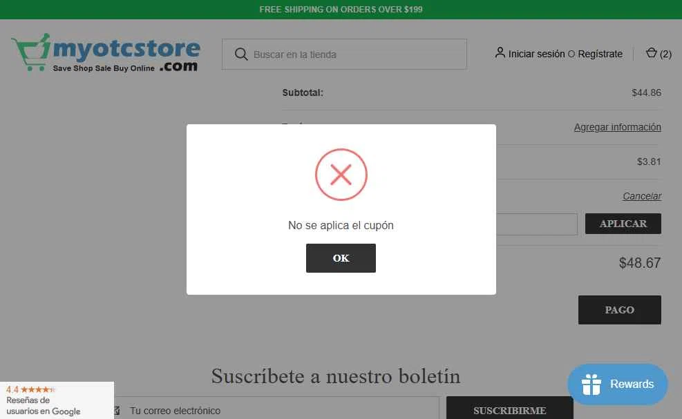 Myotcstore.com checkout page showing Myotcstore.com coupon code box | Screenshot taken by SimplyCodes community member on Jul 14, 2025