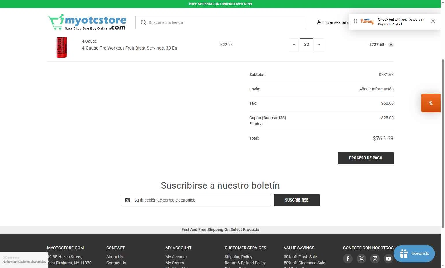 Myotcstore.com checkout page showing Myotcstore.com coupon code box | Screenshot taken by SimplyCodes community member on May 21, 2025
