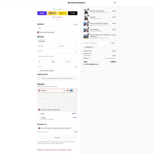 My Paint by Numbers checkout page showing My Paint by Numbers promo code box | Screenshot taken by SimplyCodes community member on Sep 14, 2025