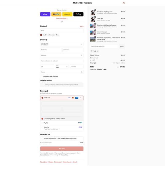 My Paint by Numbers checkout page showing My Paint by Numbers promo code box | Screenshot taken by SimplyCodes community member on Sep 14, 2025