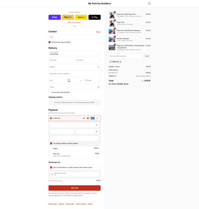 My Paint by Numbers checkout page showing My Paint by Numbers promo code box | Screenshot taken by SimplyCodes community member on Sep 14, 2025