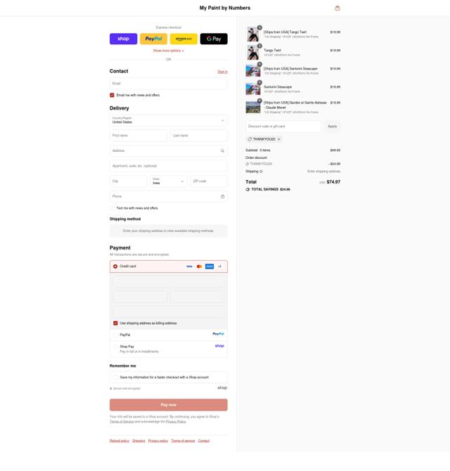 My Paint by Numbers checkout page showing My Paint by Numbers promo code box | Screenshot taken by SimplyCodes community member on Sep 14, 2025