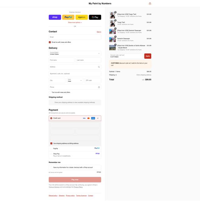 My Paint by Numbers checkout page showing My Paint by Numbers promo code box | Screenshot taken by SimplyCodes community member on Sep 14, 2025