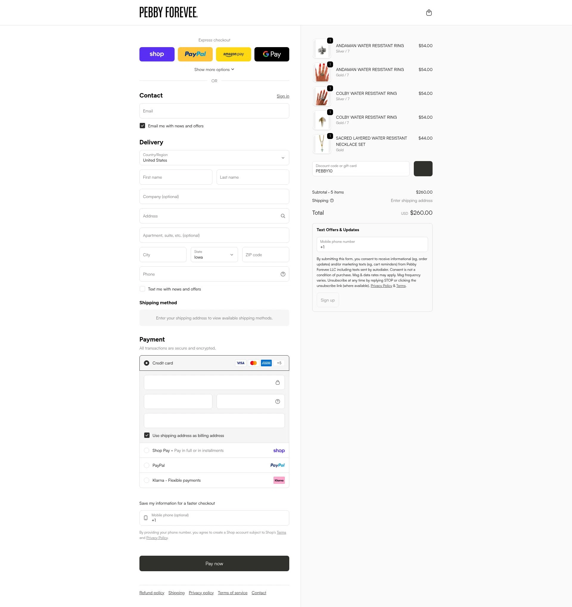 My Pebby Forevee checkout page showing My Pebby Forevee promo code box | Screenshot taken by SimplyCodes community member on Feb 8, 2026