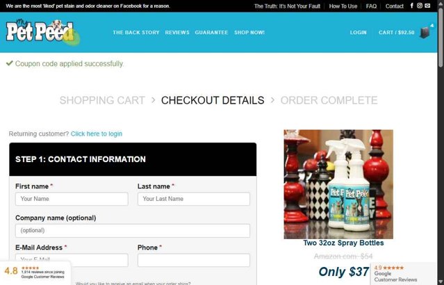 My Pet Peed checkout page showing My Pet Peed coupon code box | Screenshot taken by SimplyCodes community member on Jul 25, 2025