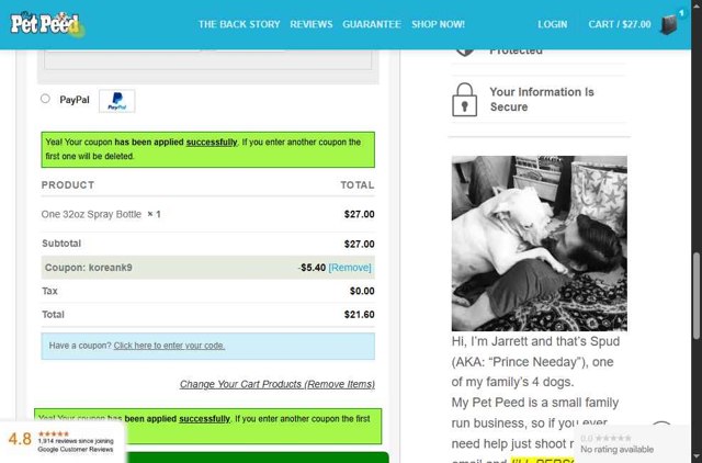 My Pet Peed checkout page showing My Pet Peed coupon code box | Screenshot taken by SimplyCodes community member on Aug 13, 2025