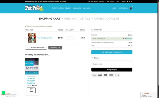 My Pet Peed checkout page showing My Pet Peed coupon code box | Screenshot taken by SimplyCodes community member on Jul 25, 2025