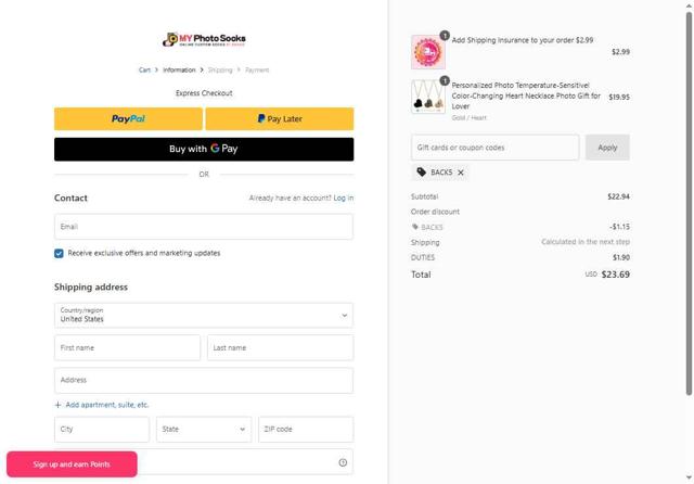 My Photo Socks checkout page showing My Photo Socks promo code box | Screenshot taken by SimplyCodes community member on May 7, 2025