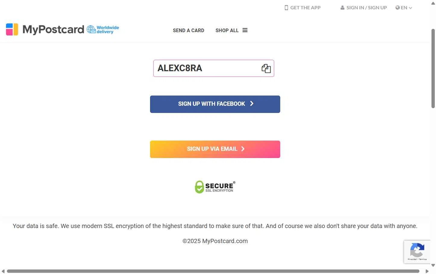 MyPostcard checkout page showing MyPostcard promo code box | Screenshot taken by SimplyCodes community member on Oct 18, 2025