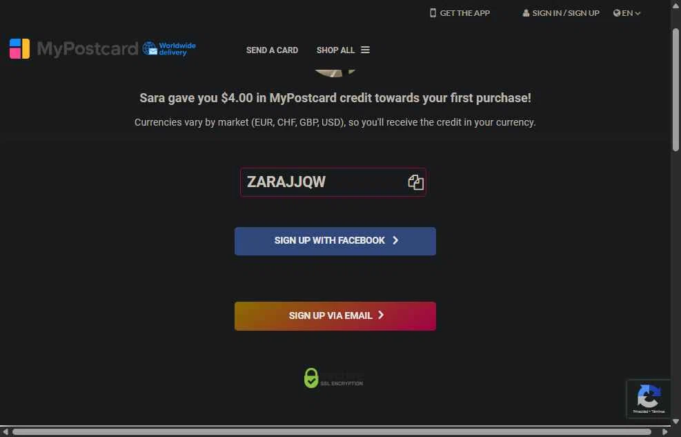 MyPostcard checkout page showing MyPostcard promo code box | Screenshot taken by SimplyCodes community member on Sep 5, 2025