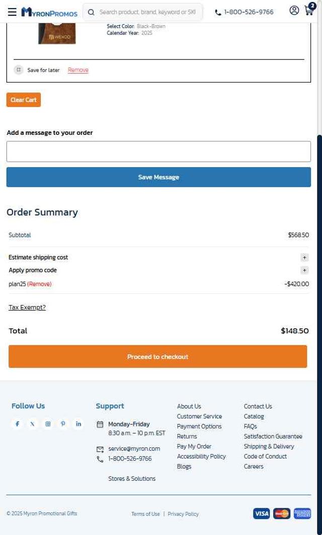 Myron checkout page showing Myron promo code box | Screenshot taken by SimplyCodes community member on Jun 10, 2025