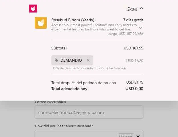 Rosebud checkout page showing Rosebud promo code box | Screenshot taken by SimplyCodes community member on Oct 22, 2025