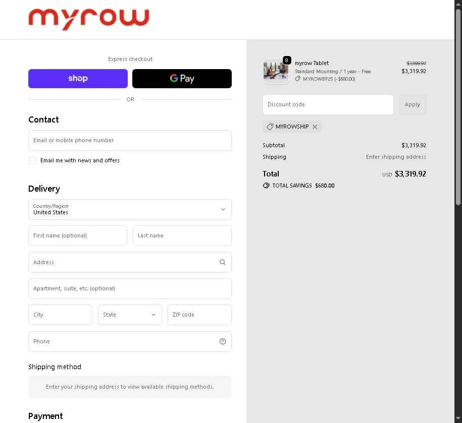 myrow checkout page showing myrow promo code box | Screenshot taken by SimplyCodes community member on Nov 22, 2025