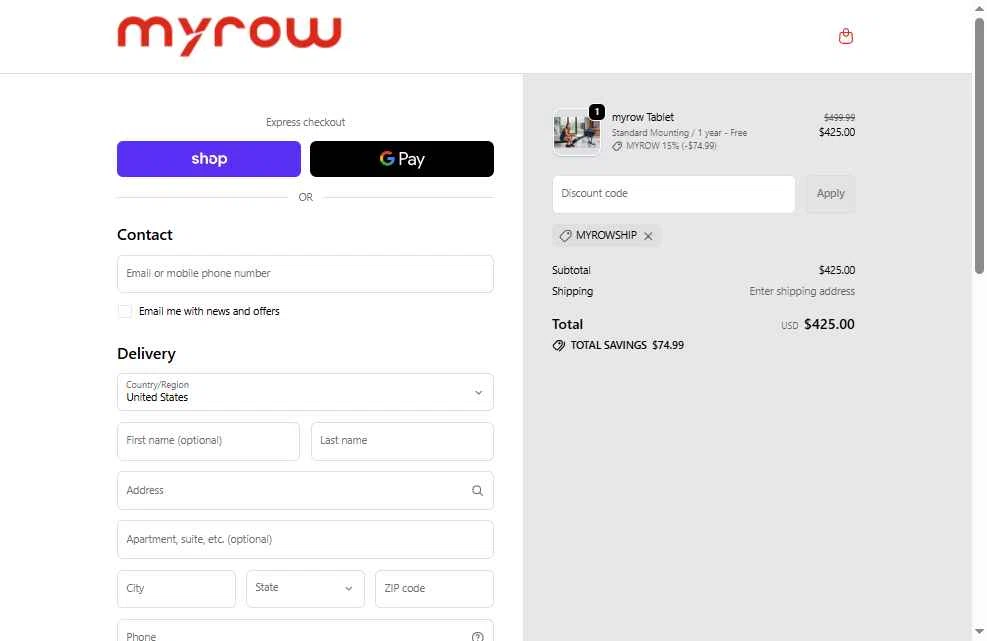 myrow checkout page showing myrow promo code box | Screenshot taken by SimplyCodes community member on Dec 20, 2025
