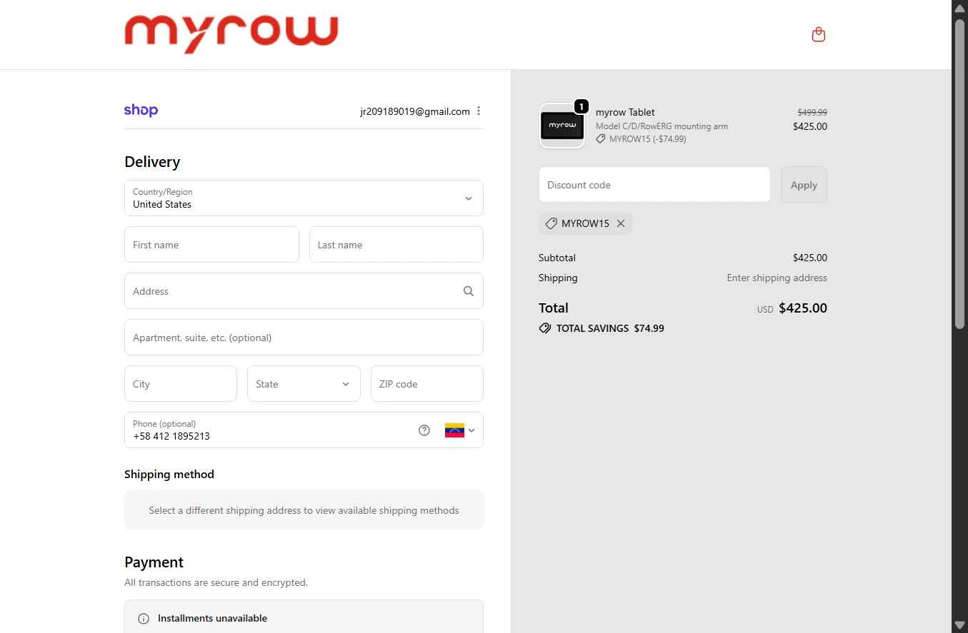 myrow checkout page showing myrow promo code box | Screenshot taken by SimplyCodes community member on Oct 24, 2025