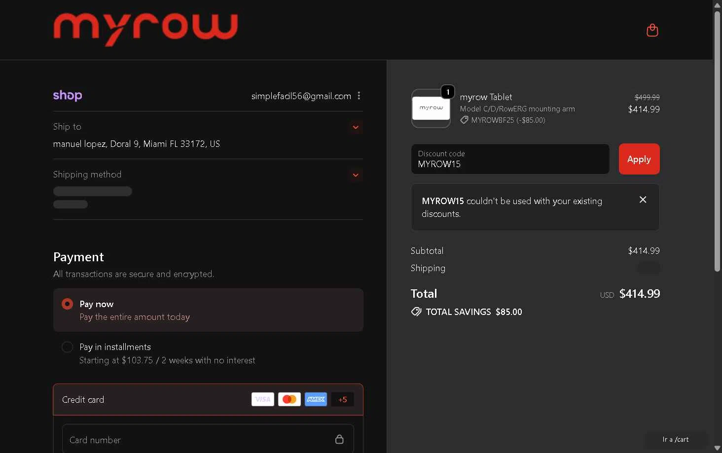 myrow checkout page showing myrow promo code box | Screenshot taken by SimplyCodes community member on Nov 22, 2025