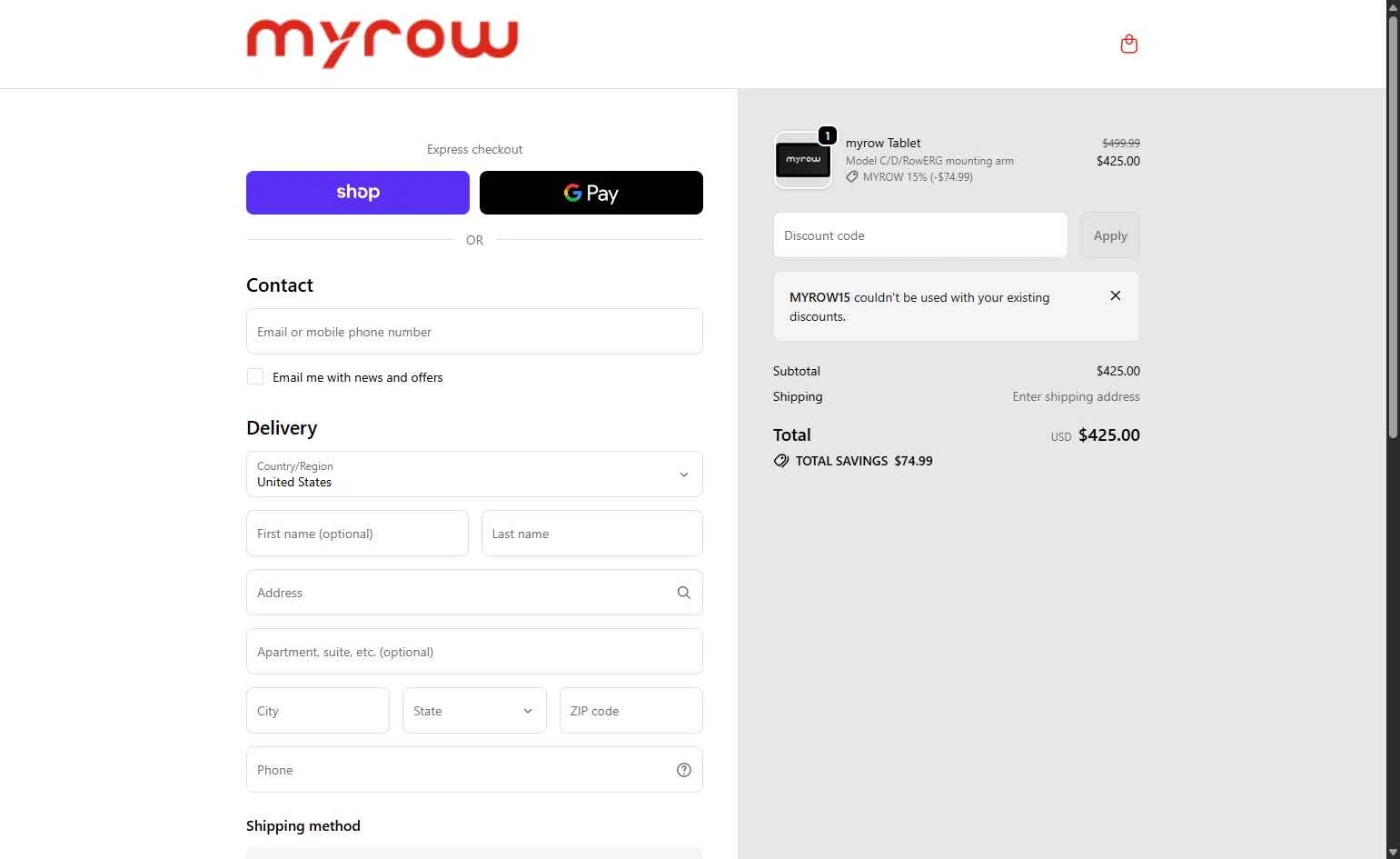 myrow checkout page showing myrow promo code box | Screenshot taken by SimplyCodes community member on Jan 18, 2026