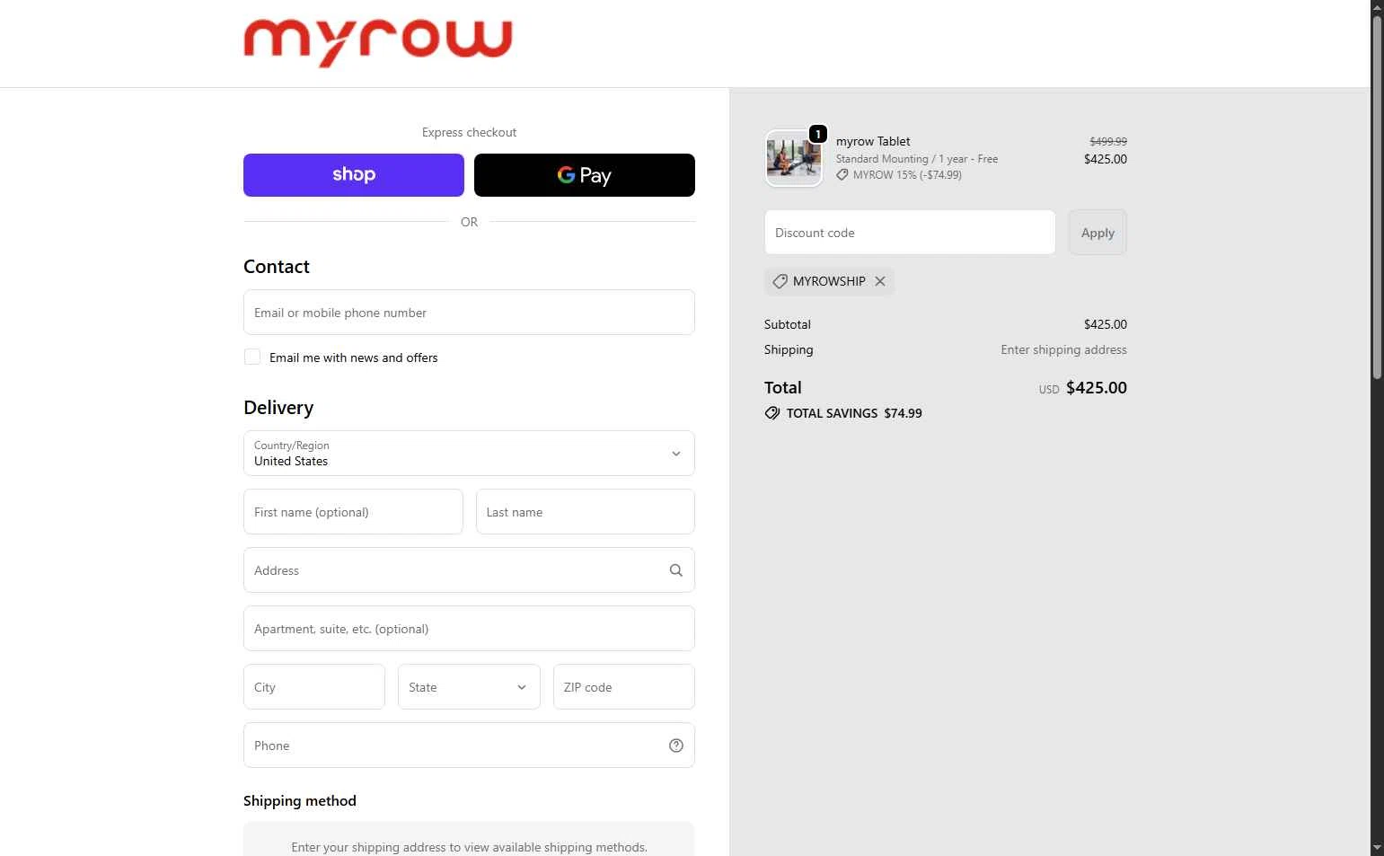 myrow checkout page showing myrow promo code box | Screenshot taken by SimplyCodes community member on Oct 24, 2025