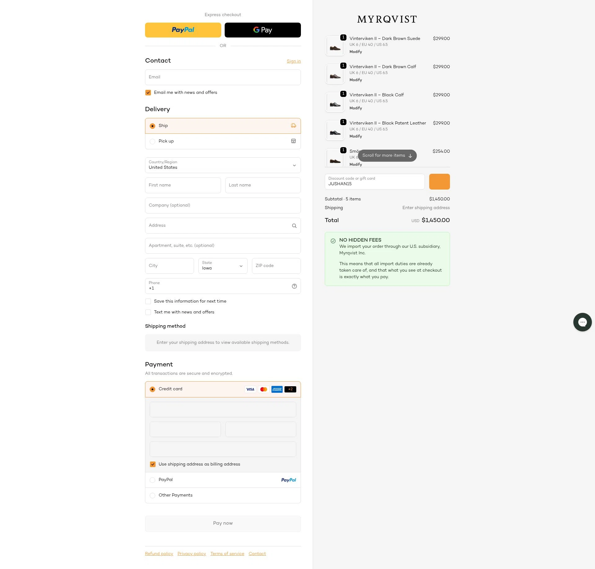 Myrqvist checkout page showing Myrqvist discount code box | Screenshot taken by SimplyCodes community member on Feb 4, 2026