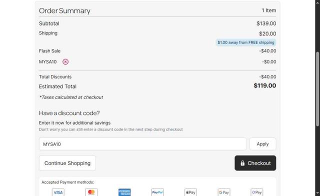 Mysa checkout page showing Mysa discount code box | Screenshot taken by SimplyCodes community member on Aug 1, 2025