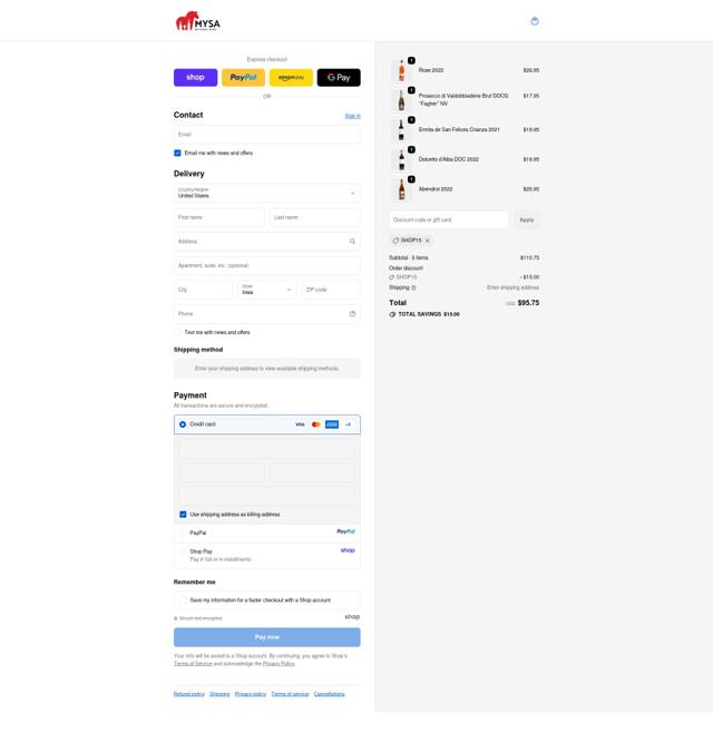 MYSA Natural Wine checkout page showing MYSA Natural Wine promo code box | Screenshot taken by SimplyCodes community member on Sep 30, 2025